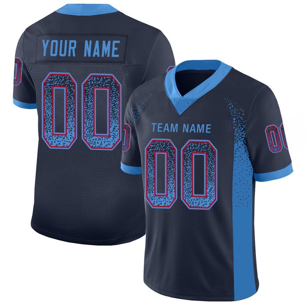 Custom Navy Powder Blue-Red Drift Fashion Football Jersey - Main View