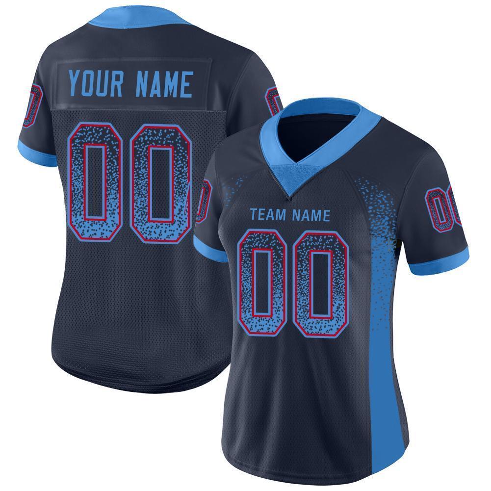 Custom Navy Powder Blue-Red Drift Fashion Football Jersey view 2