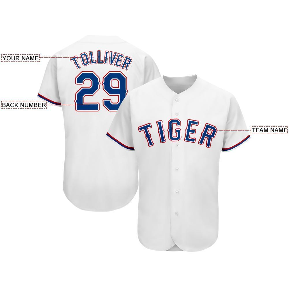 Custom White Royal-Red Baseball Jersey view 3