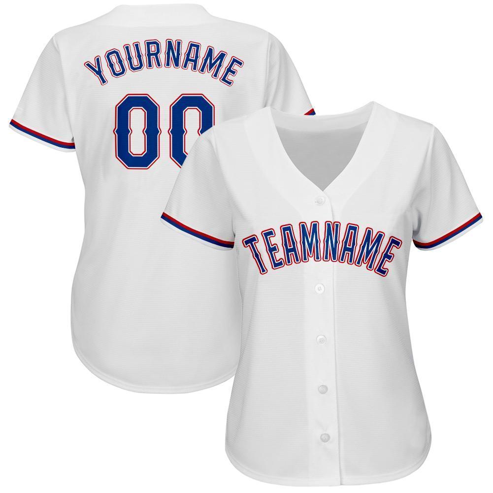 Custom White Royal-Red Baseball Jersey view 2
