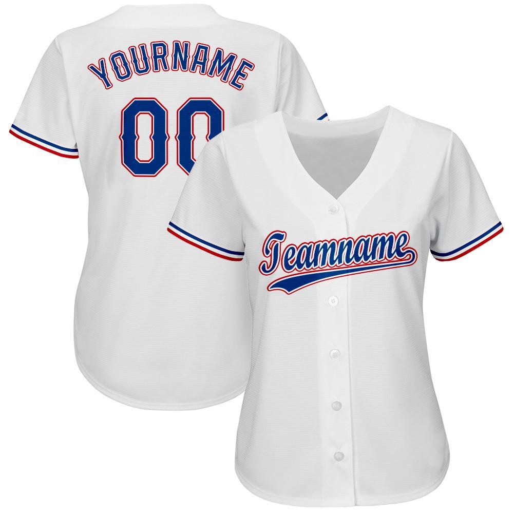 Custom White Royal-Red Baseball Jersey view 2