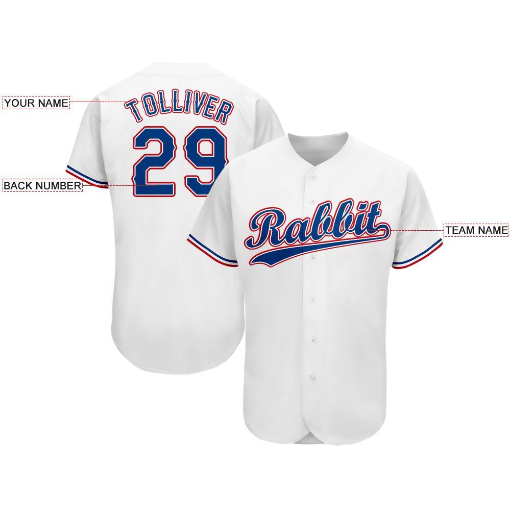 Custom White Royal-Red Baseball Jersey view 3