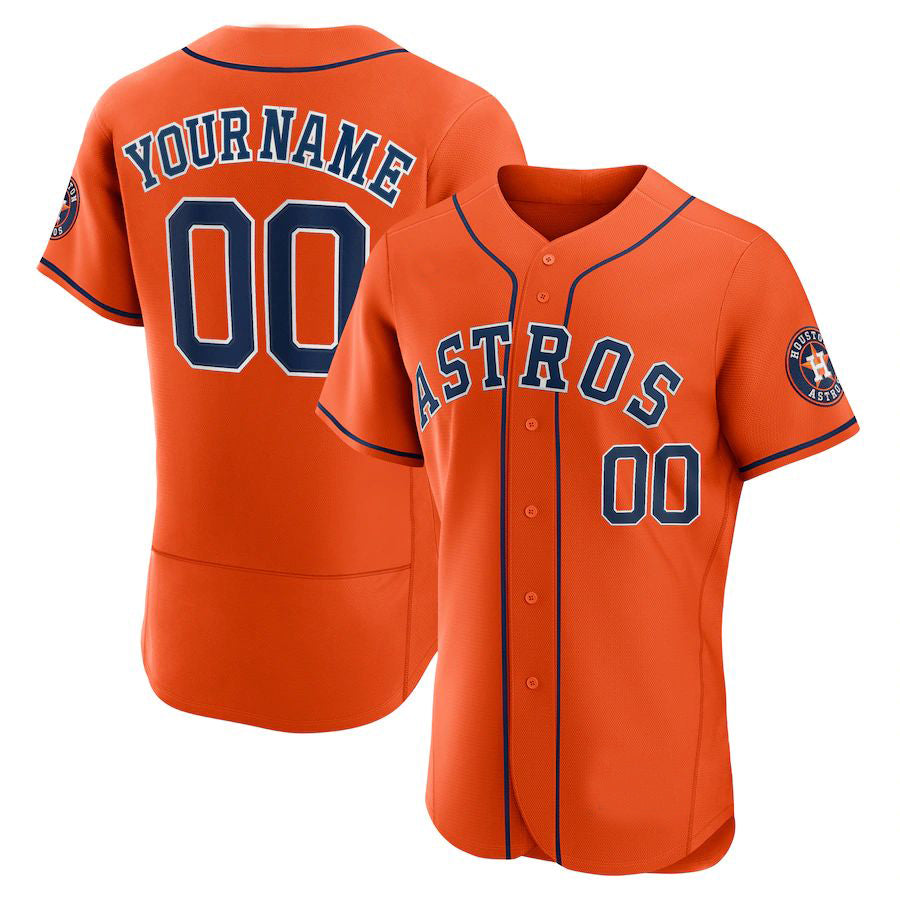 Custom Houston Astros Baseball Orange Jerseys Stitched Letter And Numbers Mesh for Men Women Youth Button Down Jersey - Main View