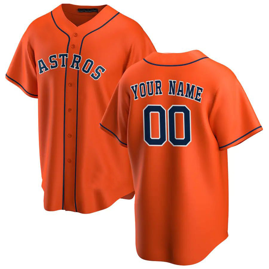Custom Houston Astros Baseball Orange Jerseys Stitched Letter And Numbers Mesh for Men Women Youth Button Down Jersey view 2