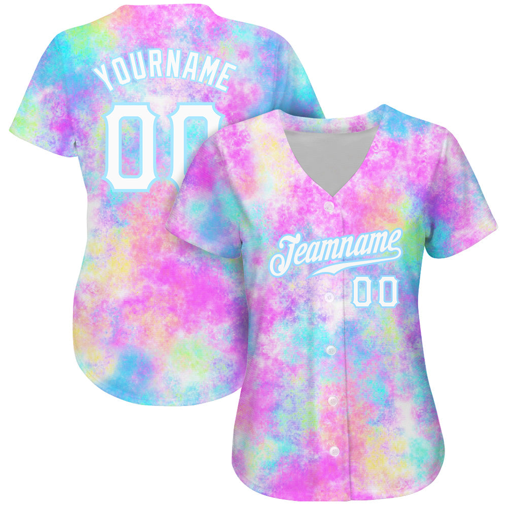 Custom Tie Dye White-Light Blue 3D Watercolor Gradient Authentic Baseball Jersey view 2
