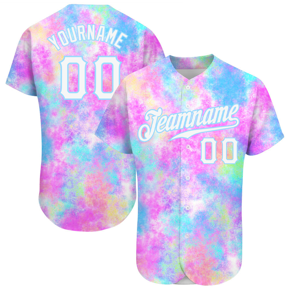 Custom Tie Dye White-Light Blue 3D Watercolor Gradient Authentic Baseball Jersey - Main View