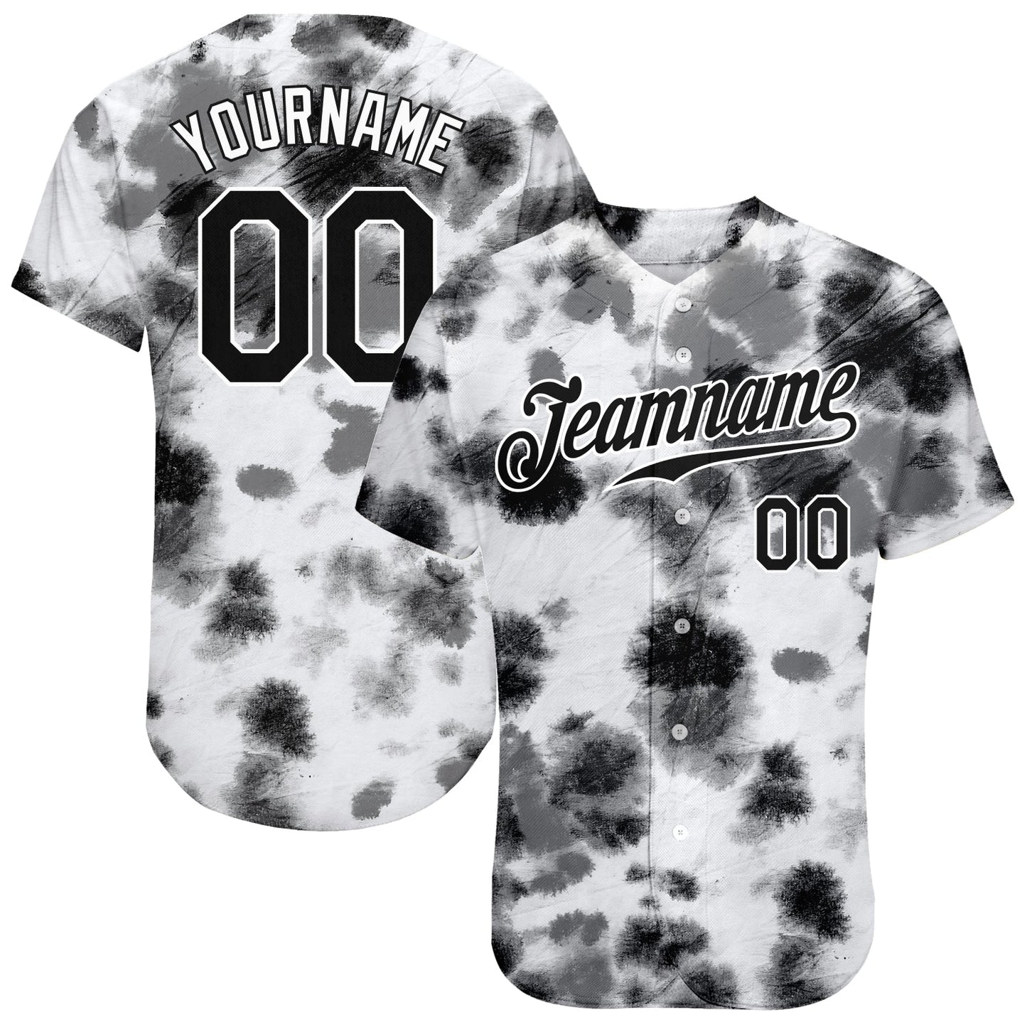 Custom Tie Dye Black-White 3D Steel Authentic Baseball Jersey - Main View