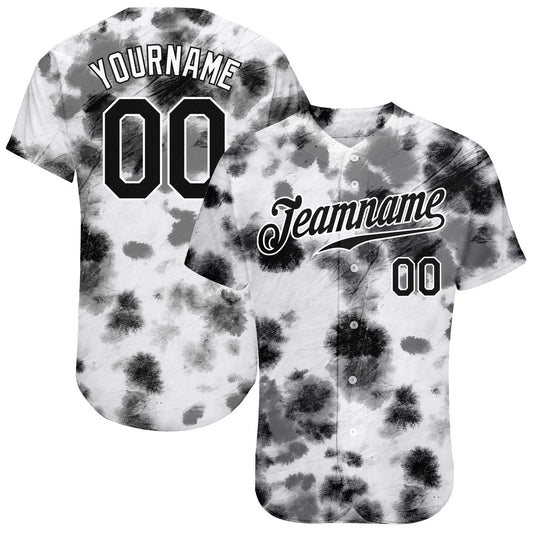 Custom Tie Dye Black-White 3D Steel Authentic Baseball Jersey - Main View