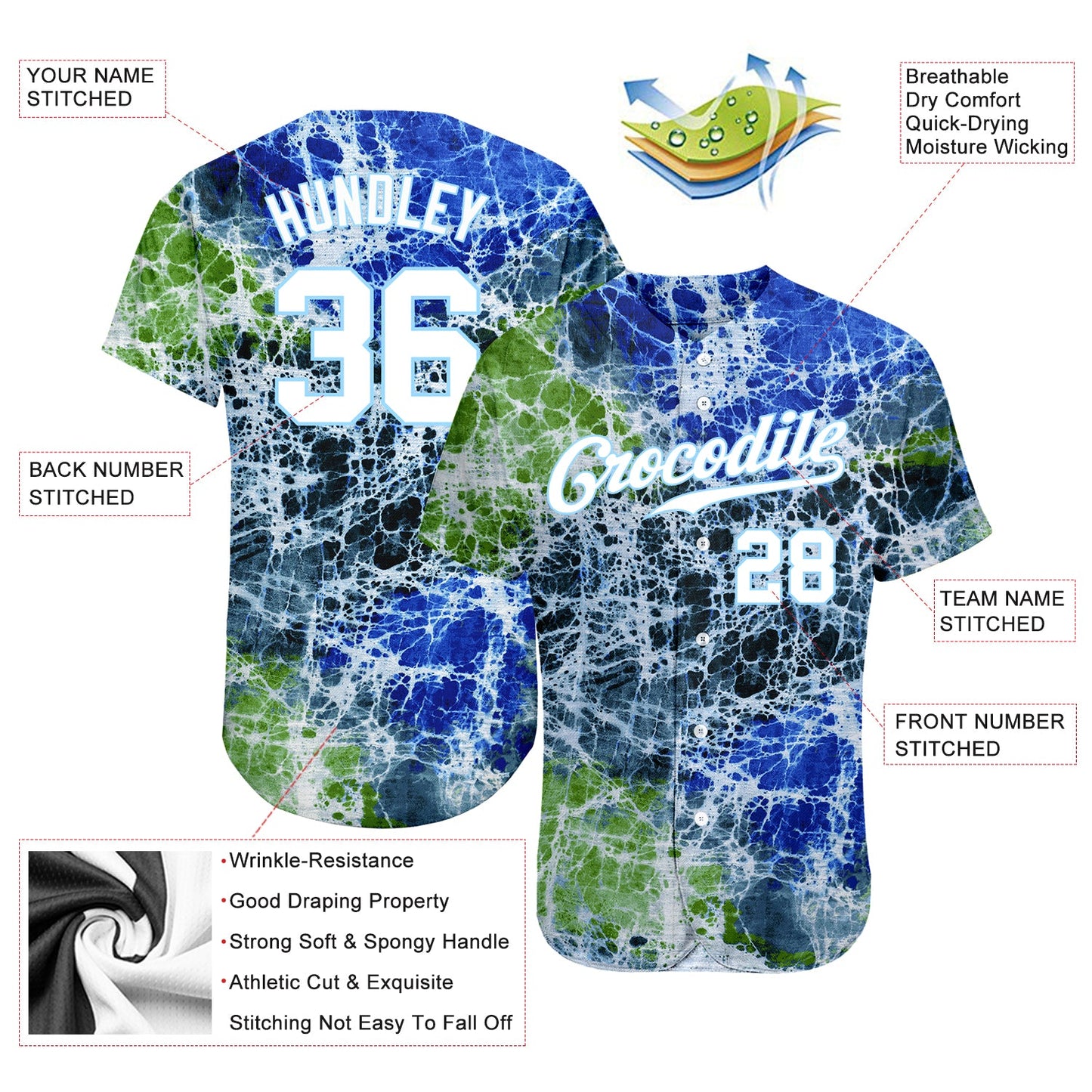 Custom Tie Dye White-Light Blue 3D Authentic Baseball Jersey view 3