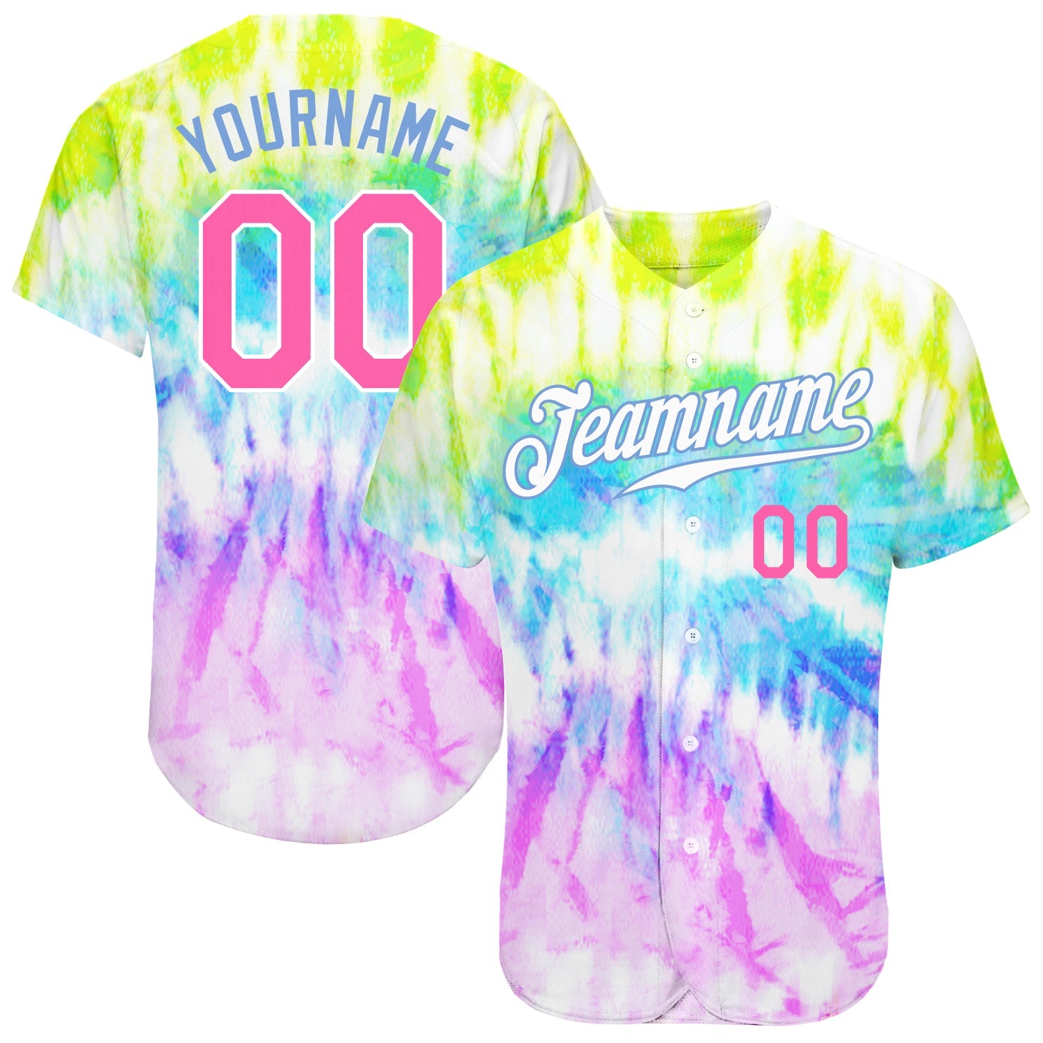 Custom Tie Dye Pink-Light Blue 3D Rainbow Authentic Baseball Jersey - Main View
