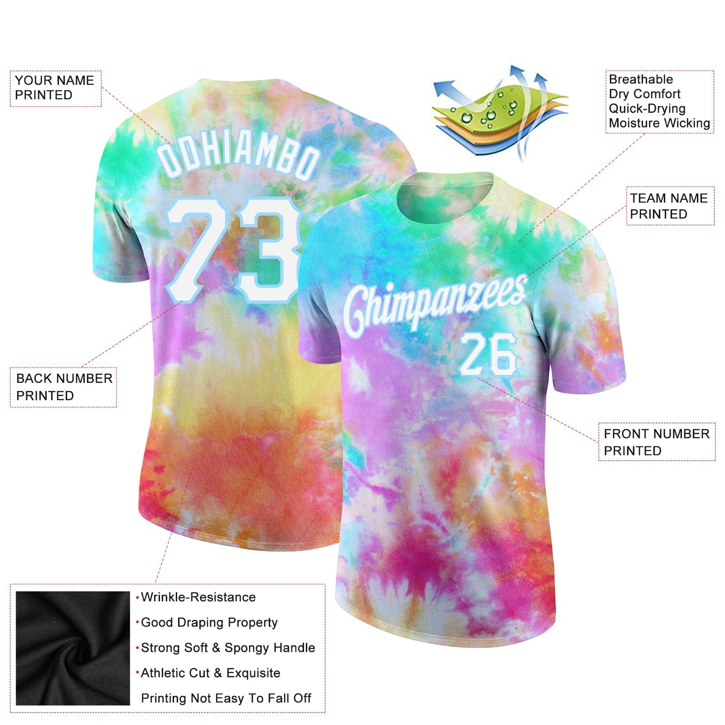 Custom Tie Dye White-Light Blue 3D Performance T-Shirt view 2
