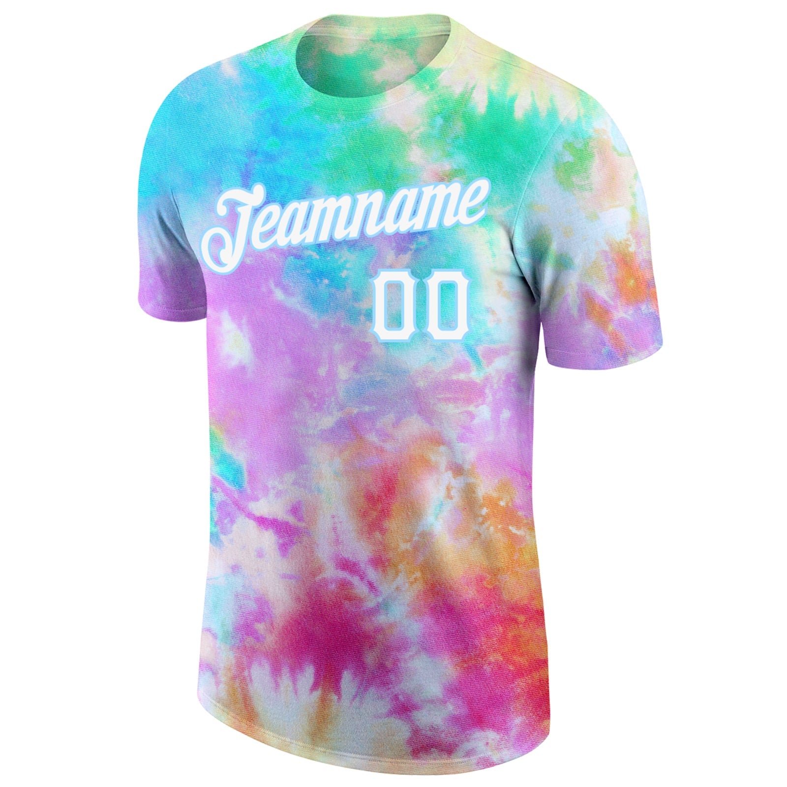 Custom Tie Dye White-Light Blue 3D Performance T-Shirt view 5
