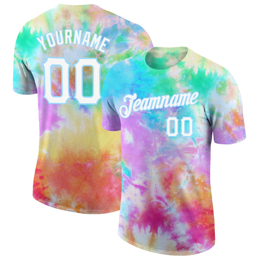 Custom Tie Dye White-Light Blue 3D Performance T-Shirt - Main View
