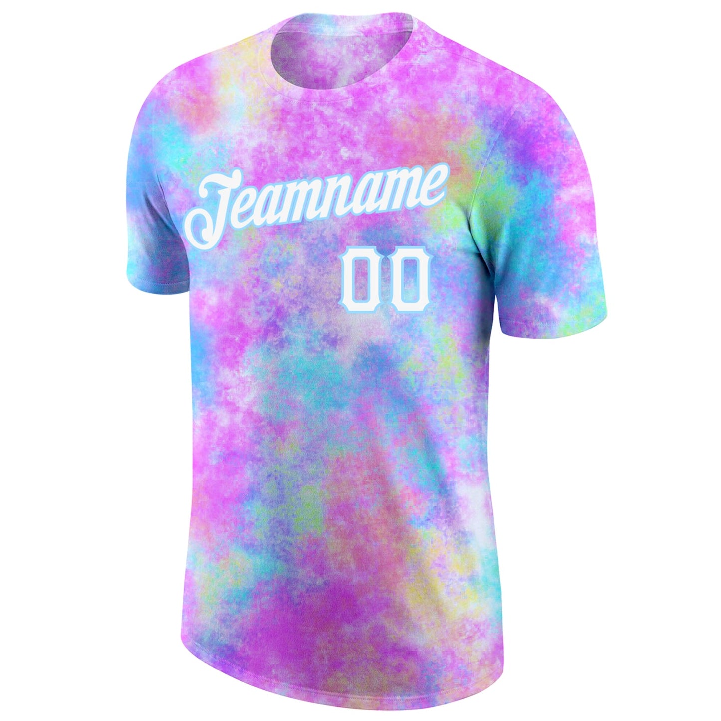 Custom Tie Dye Watercolor Gradient White-Light Blue 3D Performance T-Shirt view 5
