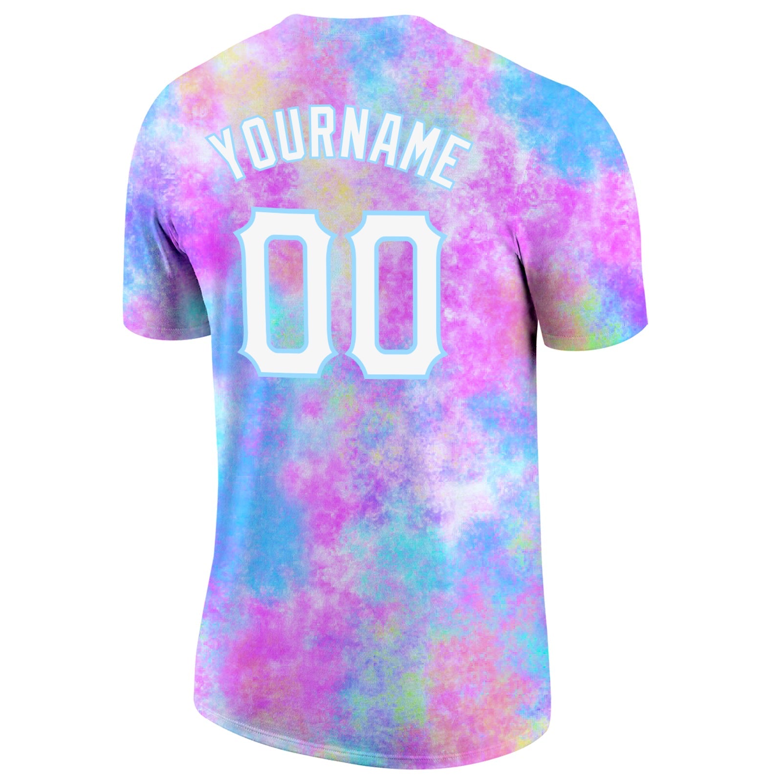 Custom Tie Dye Watercolor Gradient White-Light Blue 3D Performance T-Shirt view 6