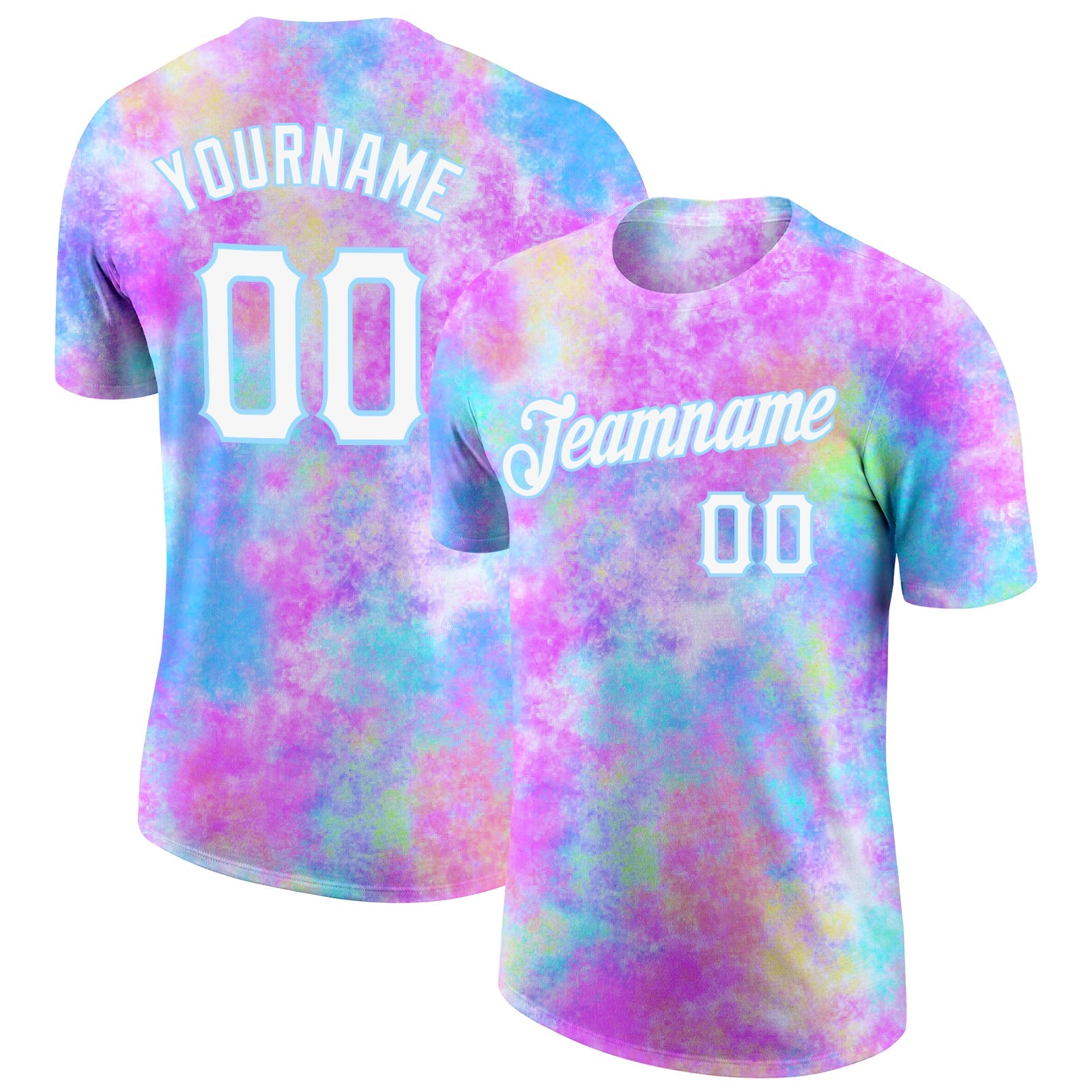 Custom Tie Dye Watercolor Gradient White-Light Blue 3D Performance T-Shirt - Main View