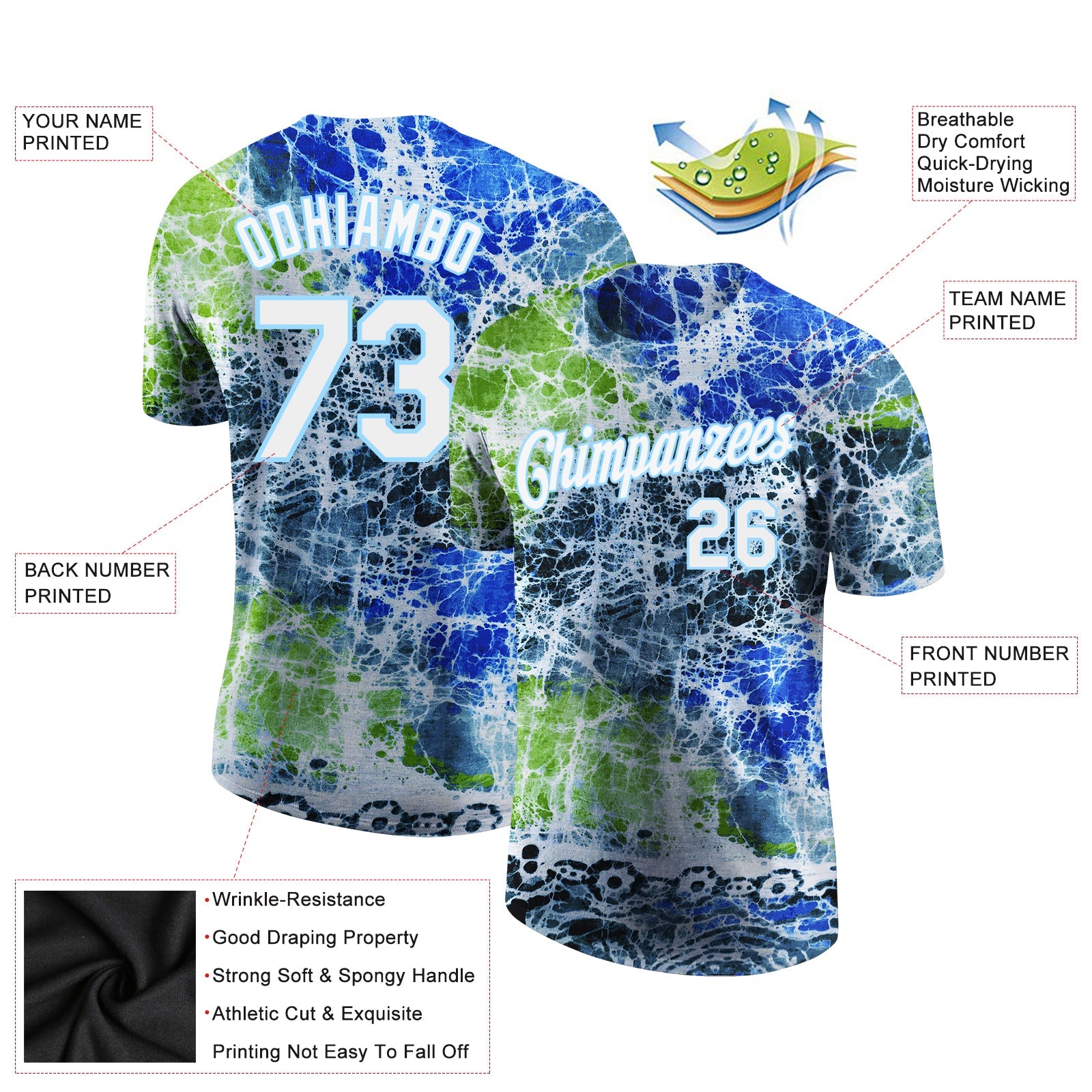 Custom Tie Dye White-Light Blue 3D Performance T-Shirt view 2