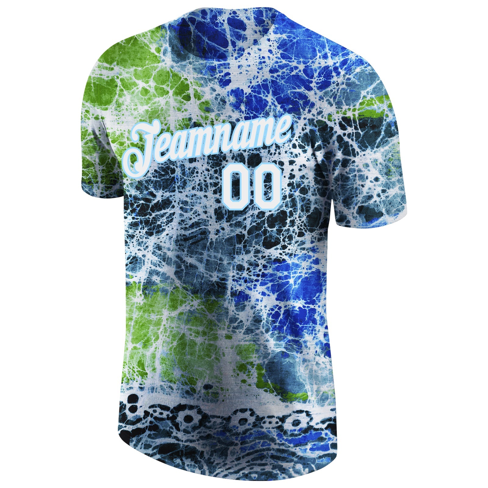 Custom Tie Dye White-Light Blue 3D Performance T-Shirt view 5