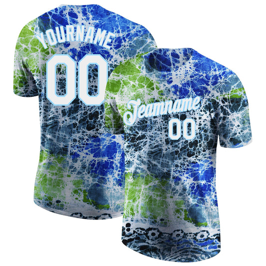 Custom Tie Dye White-Light Blue 3D Performance T-Shirt - Main View