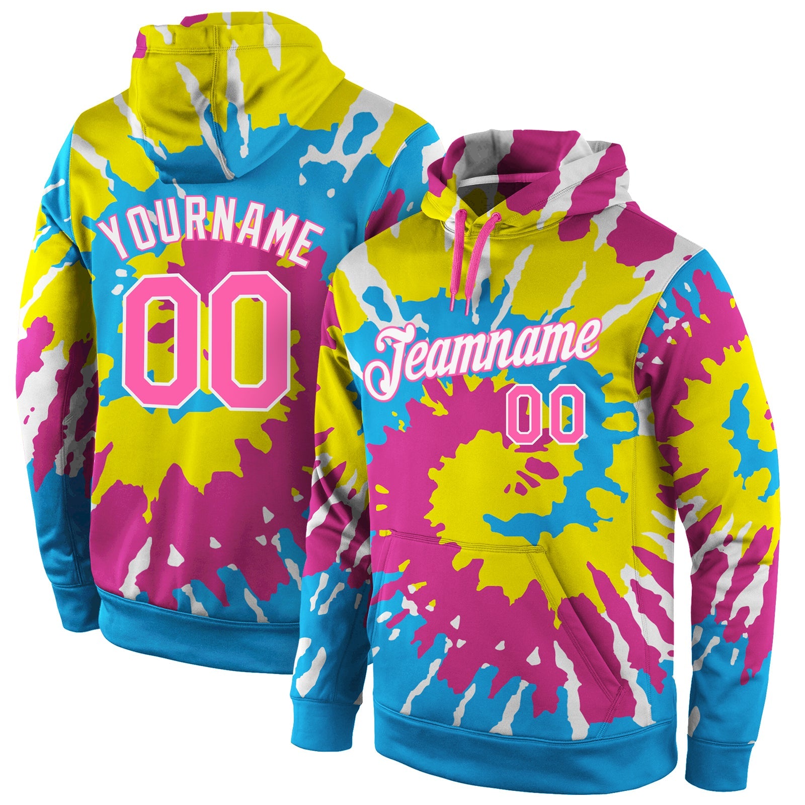 Custom Stitched Tie Dye Pink-White 3D Pattern Design Sports Pullover Sweatshirt Hoodie - Main View