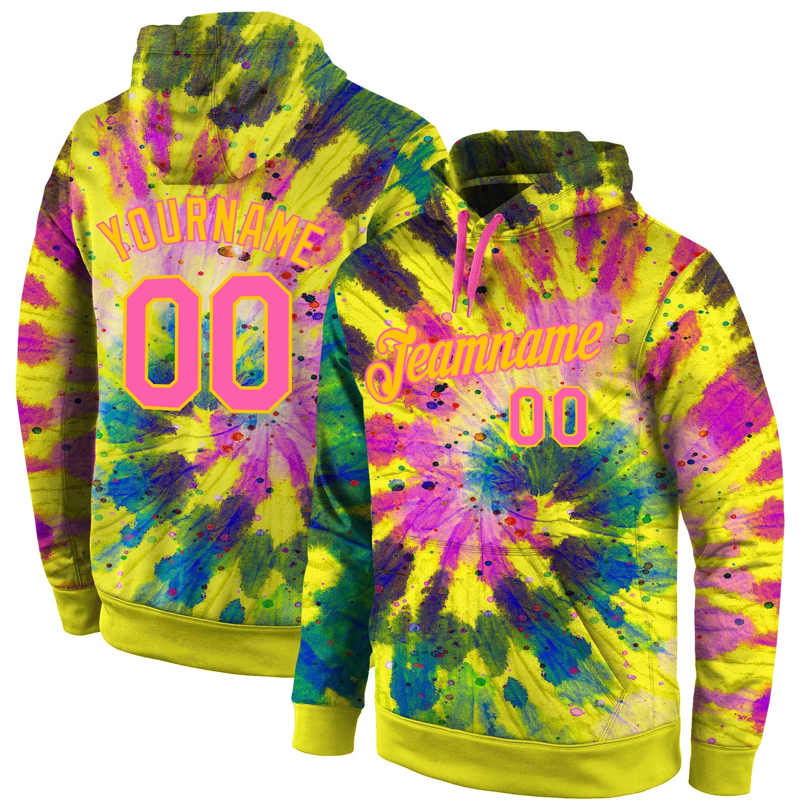 Custom Stitched Tie Dye Pink-Gold 3D Pattern Design Sports Pullover Sweatshirt Hoodie - Main View
