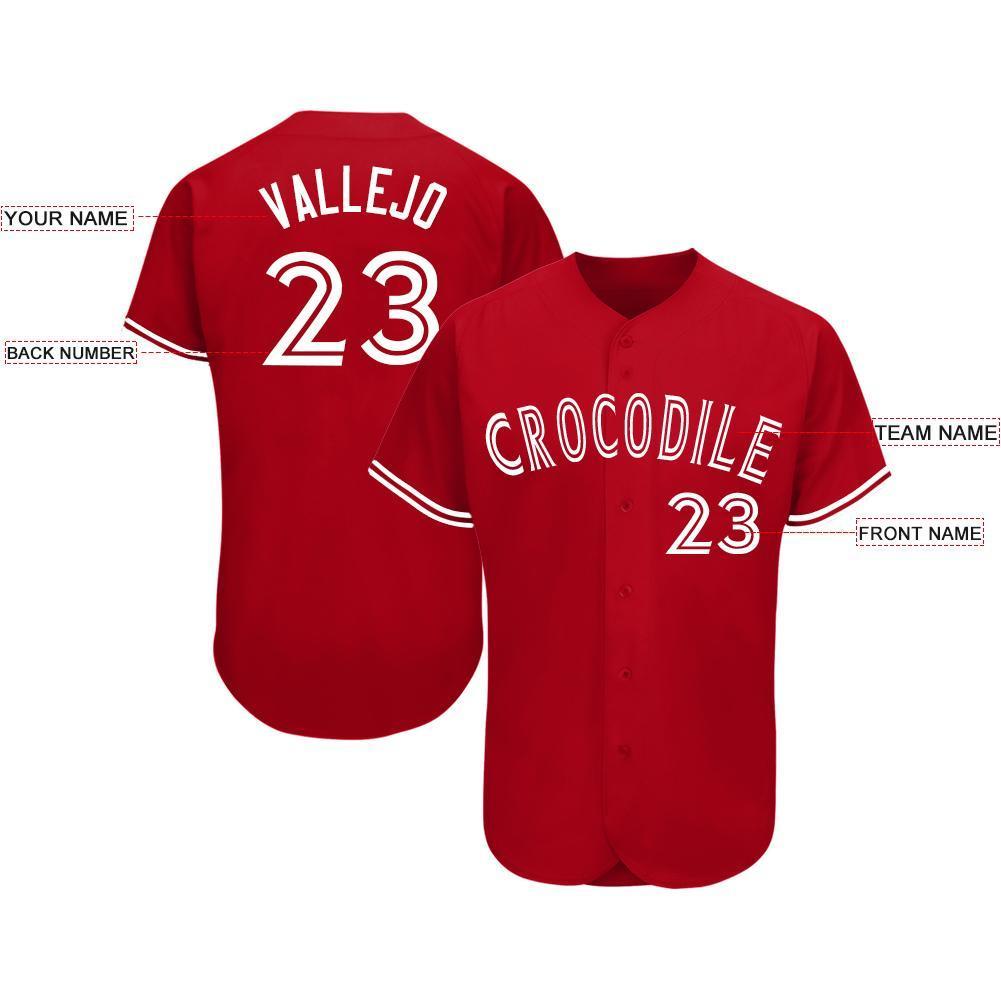 Custom Red White Baseball Jersey view 3