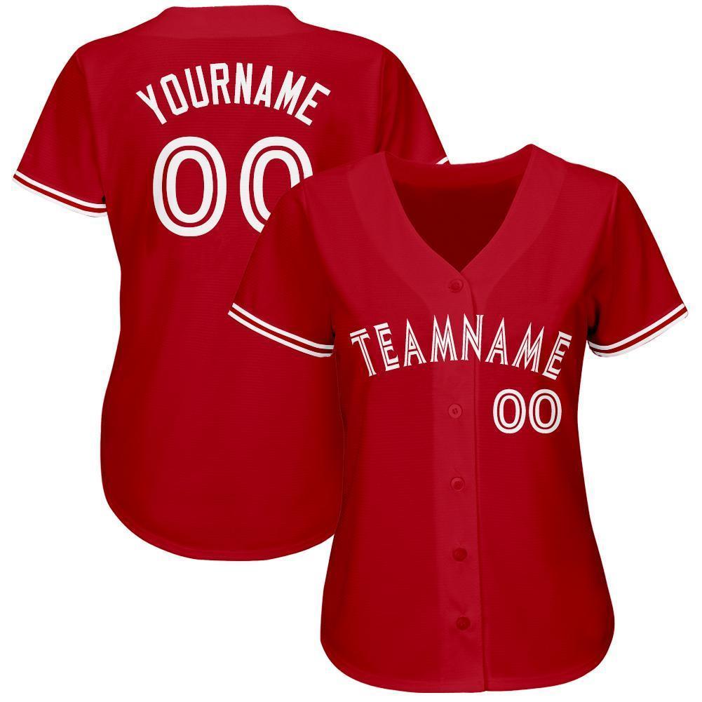 Custom Red White Baseball Jersey view 2