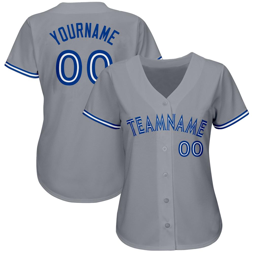 Custom Gray Royal-White Baseball Jersey view 2