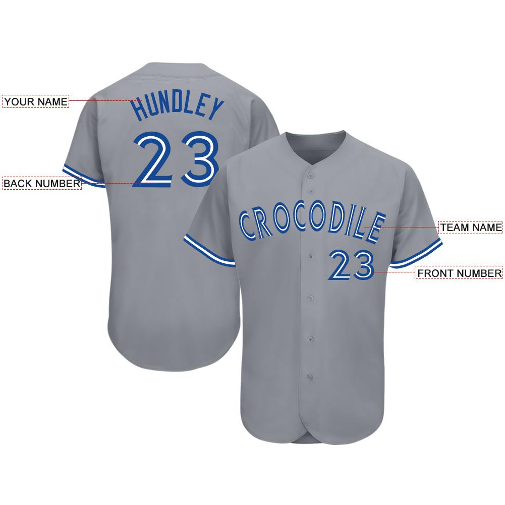 Custom Gray Royal-White Baseball Jersey view 3