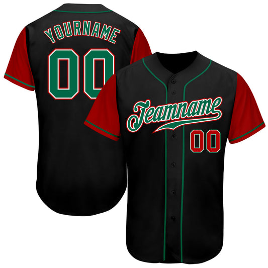 Custom Black Kelly Green-Red Authentic Two Tone Baseball Jersey - Main View