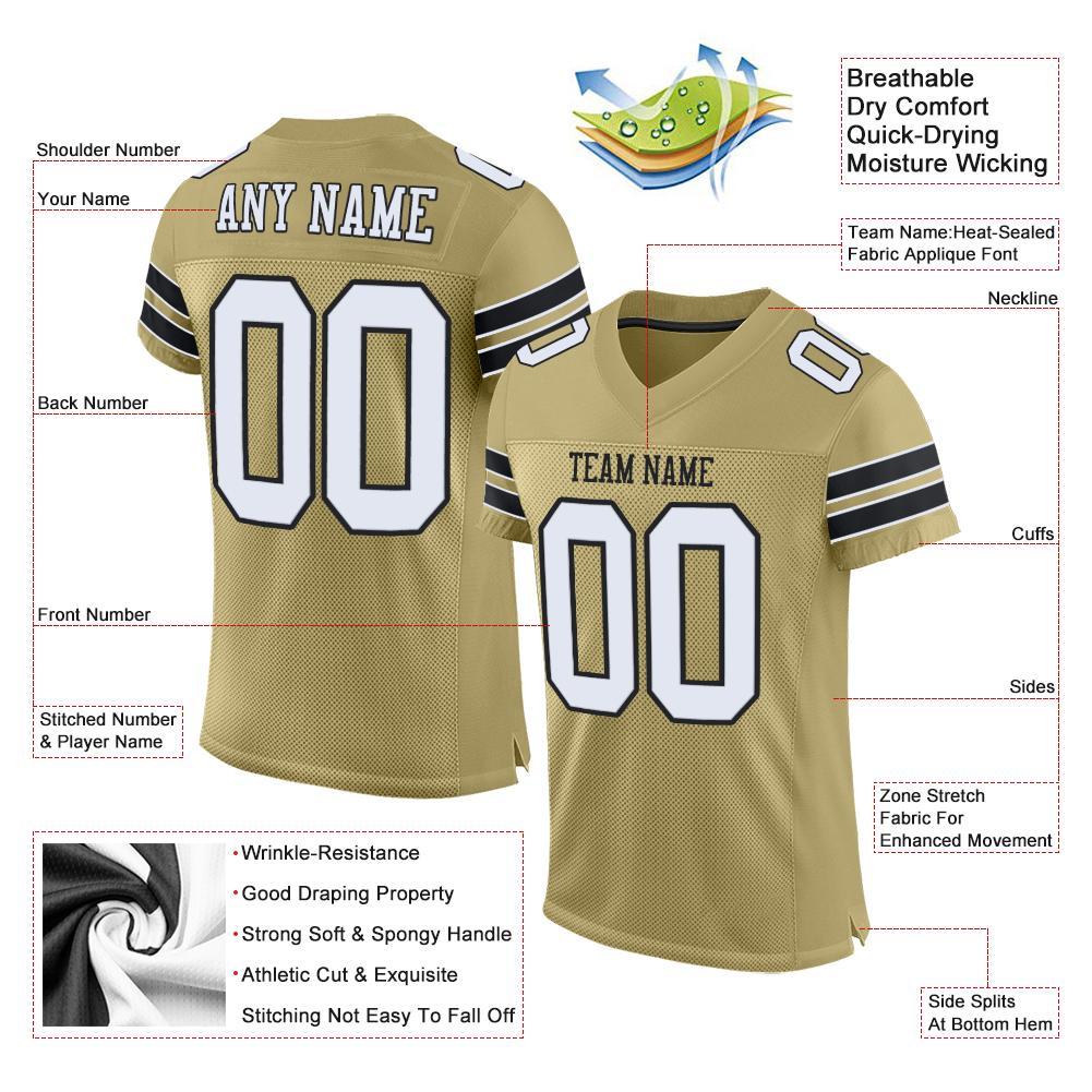 Custom Vegas Gold White-Black Mesh Authentic Football Jersey view 4