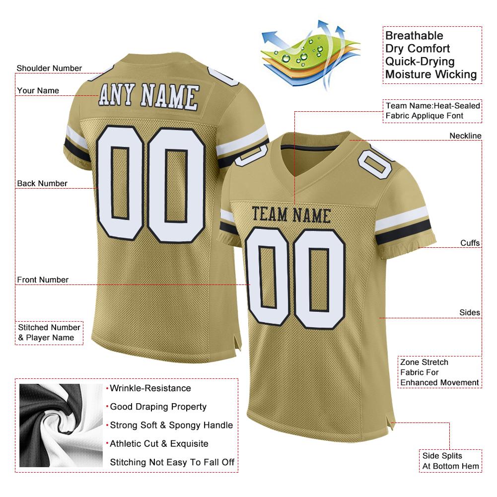 Custom Vegas Gold White-Black Mesh Authentic Football Jersey view 4