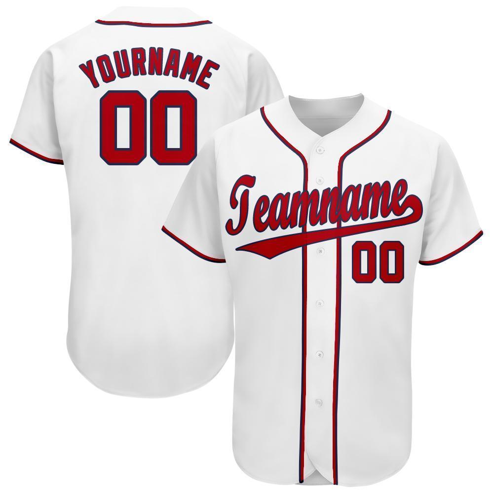 Custom White Red-Navy Baseball Jersey - Main View