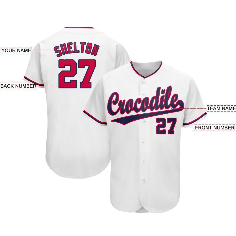 Custom White Red-Navy Baseball Jersey view 3