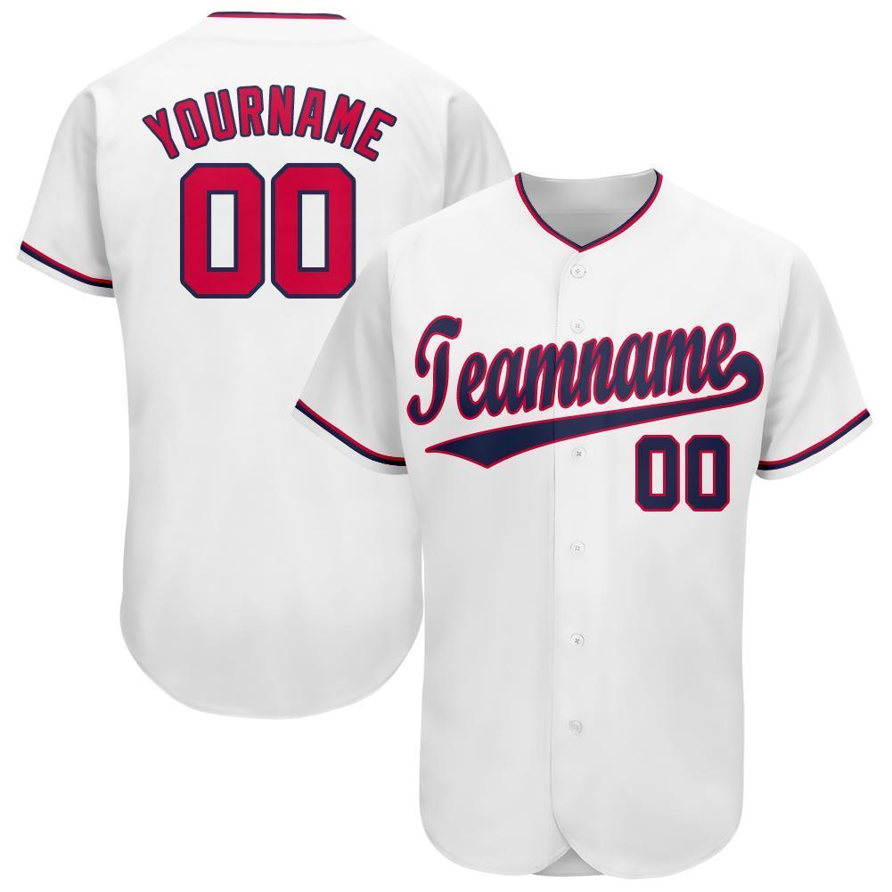 Custom White Red-Navy Baseball Jersey - Main View