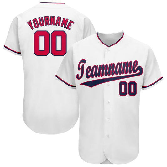 Custom White Red-Navy Baseball Jersey - Main View