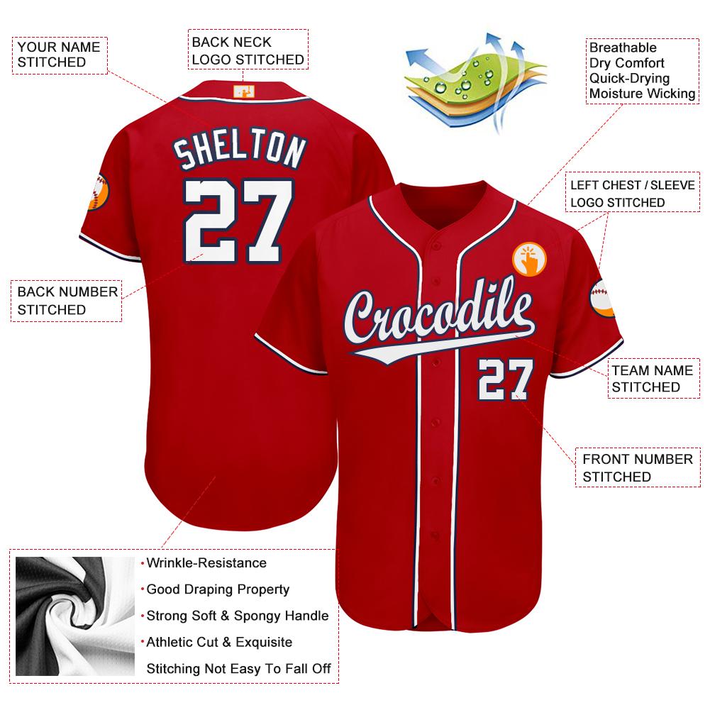 Custom Red White-Navy Baseball Jersey view 4