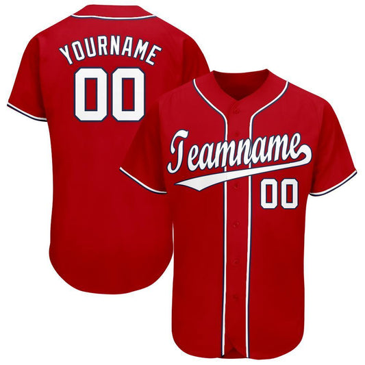 Custom Red White-Navy Baseball Jersey - Main View