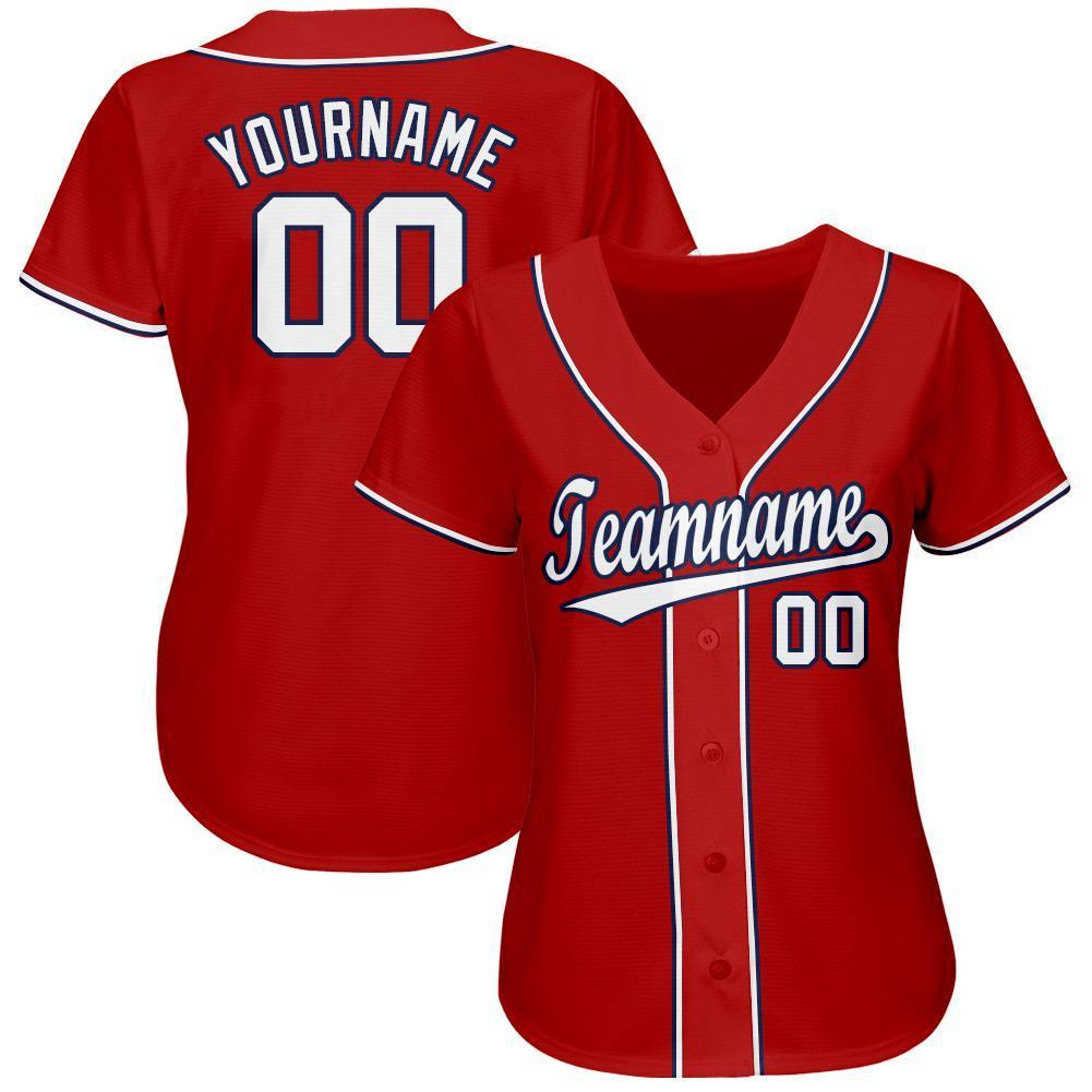 Custom Red White-Navy Baseball Jersey view 3