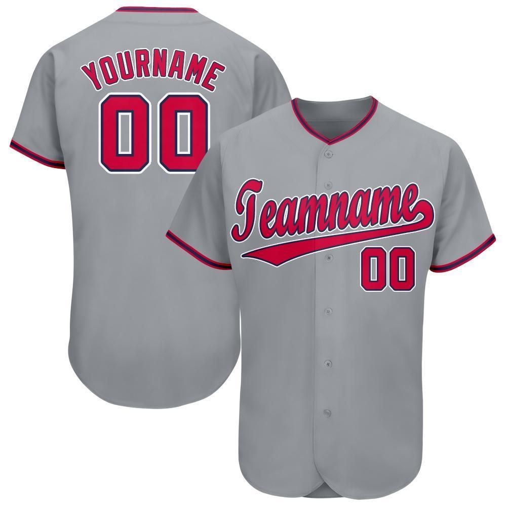 Custom Gray Red-Navy Baseball Jersey - Main View