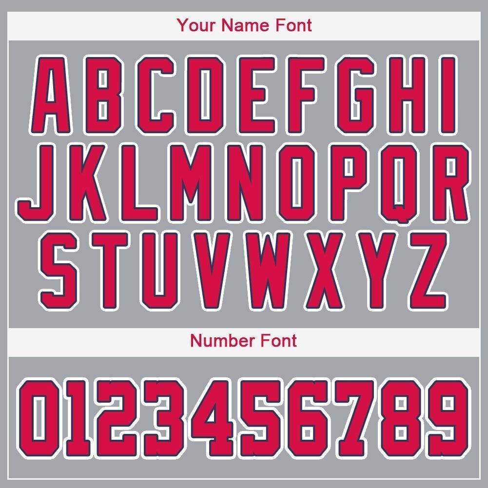 Custom Gray Red-Navy Baseball Jersey view 4