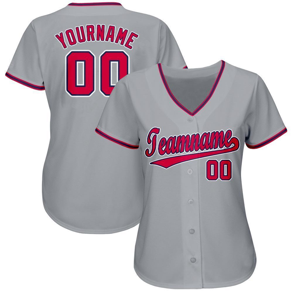 Custom Gray Red-Navy Baseball Jersey view 2