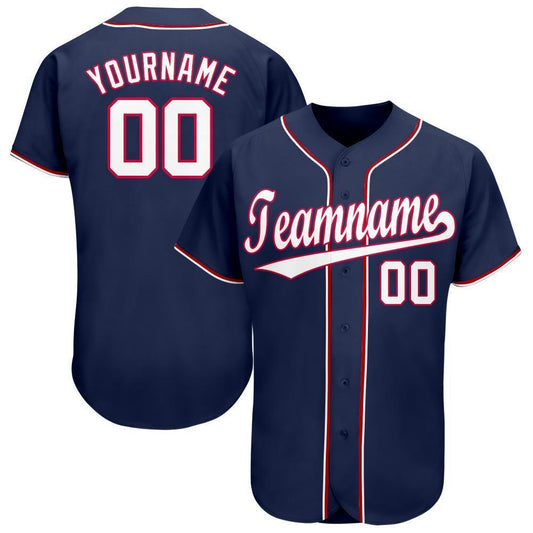 Custom Navy White-Red Baseball Jersey - Main View