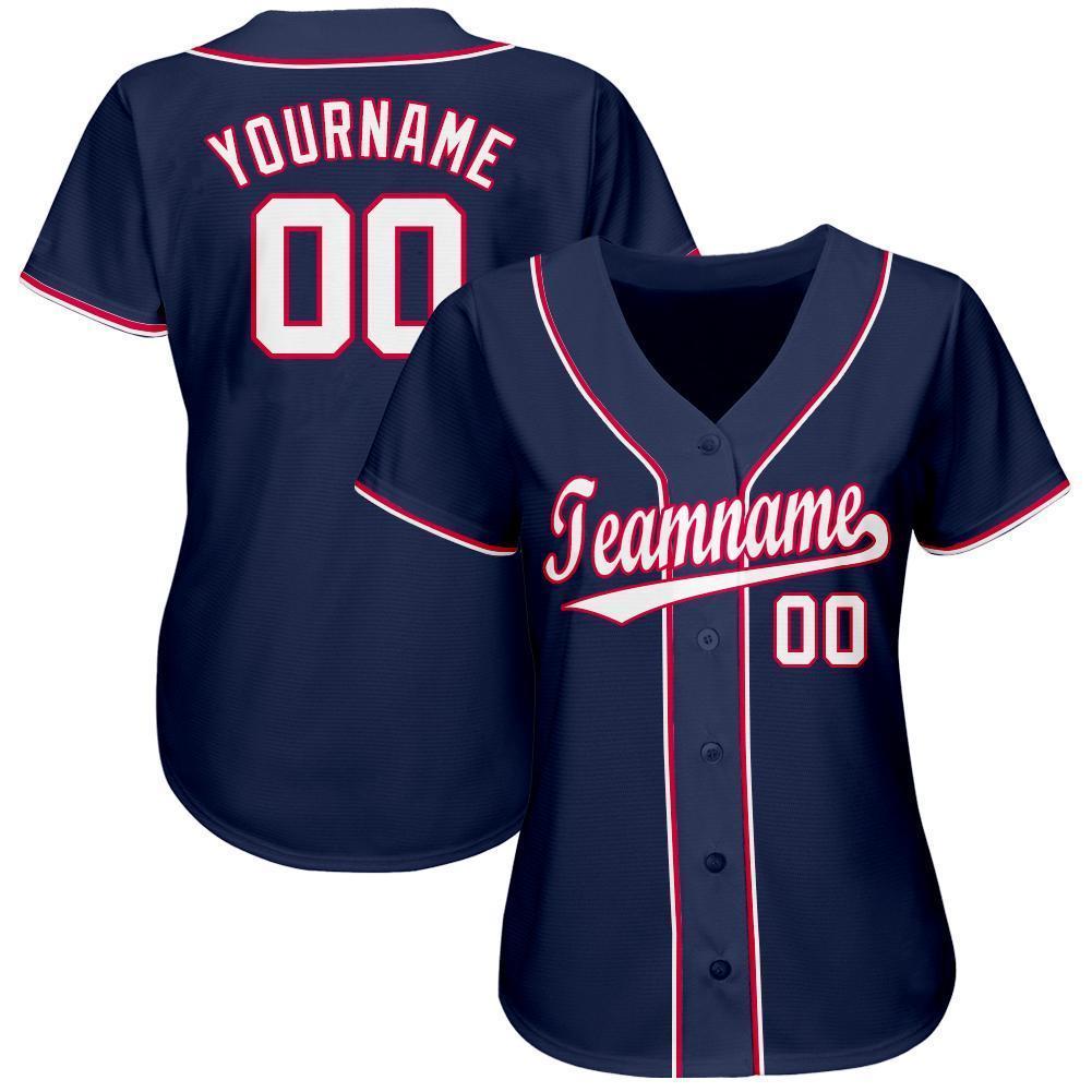 Custom Navy White-Red Baseball Jersey view 2