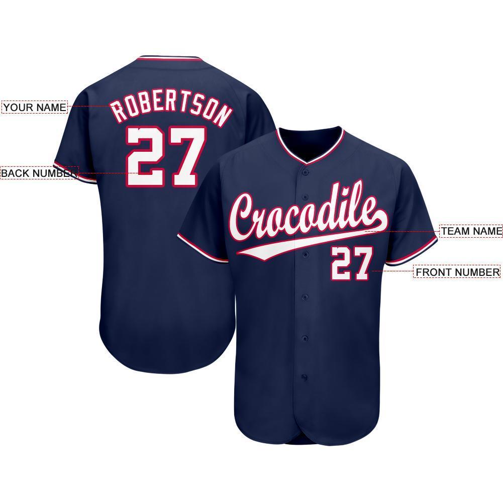 Custom Navy White-Red Baseball Jersey view 3