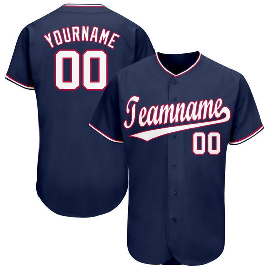 Custom Navy White-Red Baseball Jersey - Main View