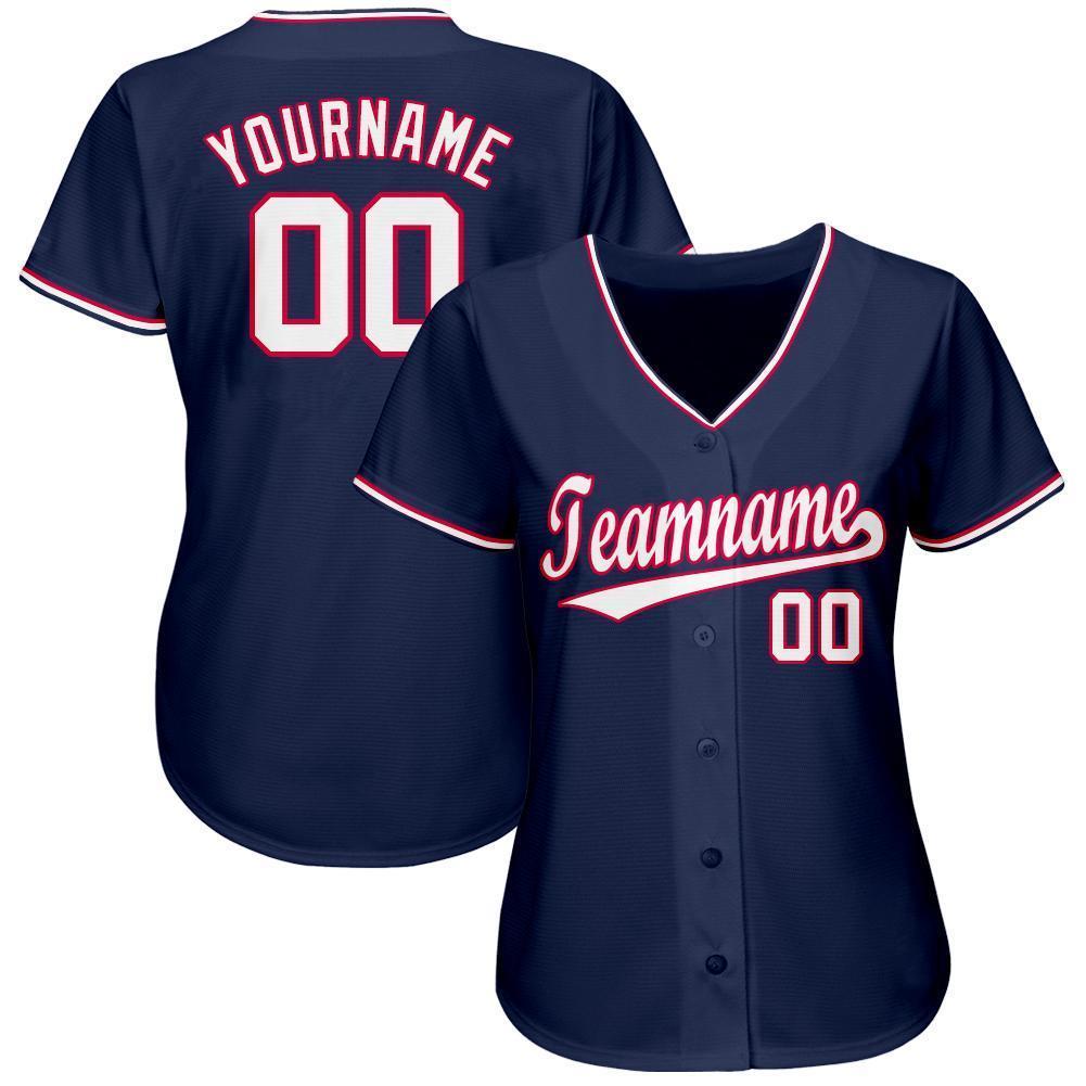 Custom Navy White-Red Baseball Jersey view 2