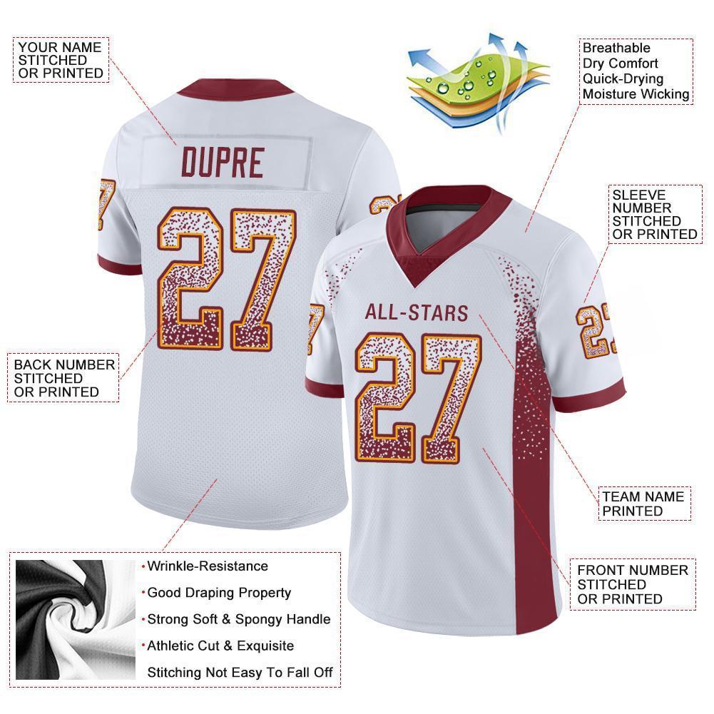 Custom White Burgundy-Gold Drift Fashion Football Jersey view 3