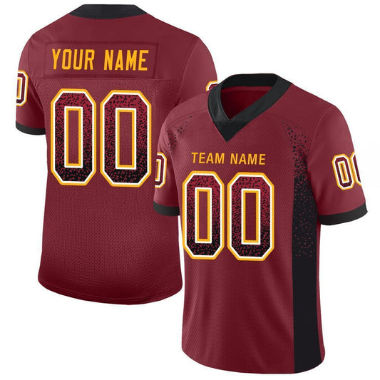 Custom Burgundy Black-Gold Drift Fashion Football Jersey - Main View