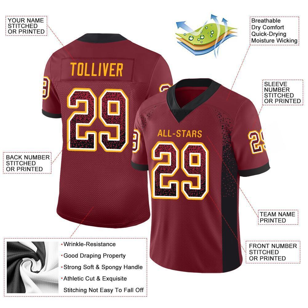 Custom Burgundy Black-Gold Drift Fashion Football Jersey view 3
